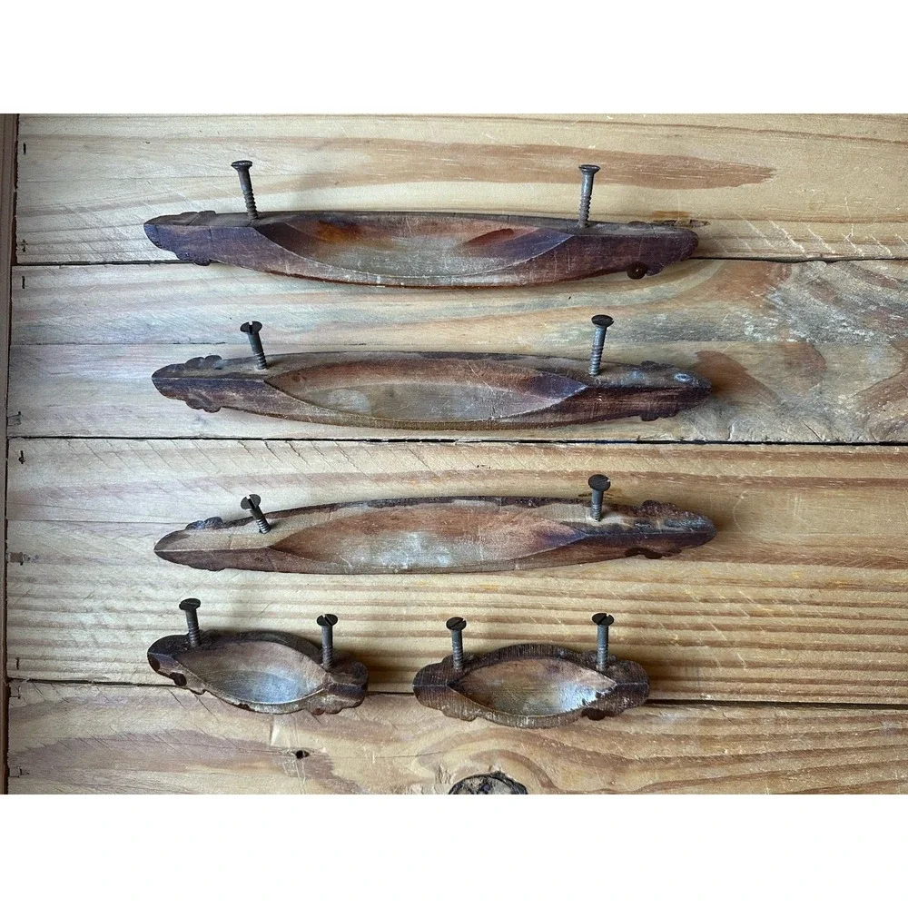 Vintage Drawer Pulls Antique Wooden Cabinet Handles Set Of 5 Wood‎ Unique